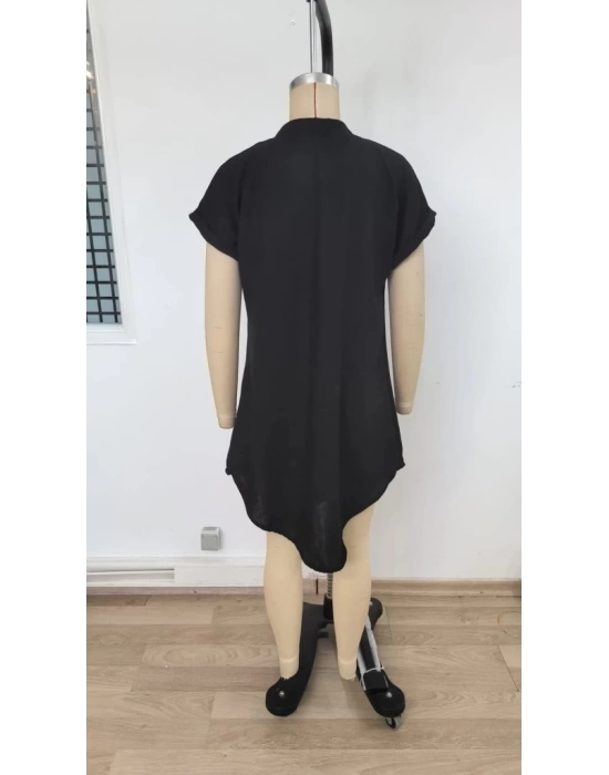 Kadın Kısa Kollu önden Düğmeli Ithal Keten Elbise