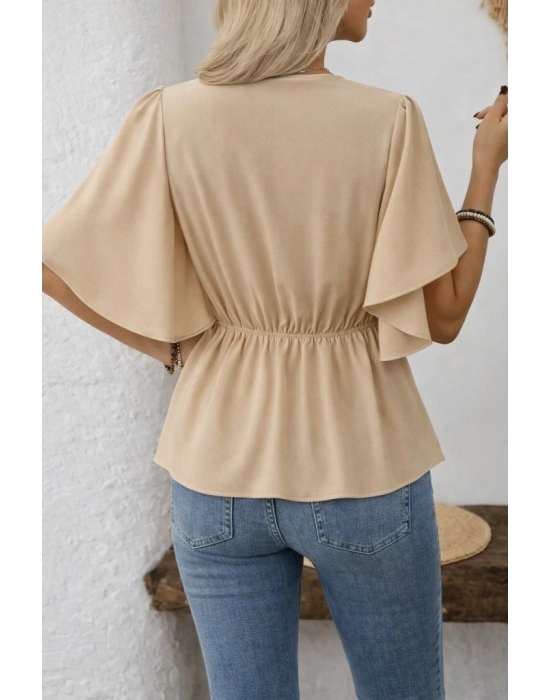 Kadın Kısa Kollu önden Düğmeli Ithal Krep Bluz