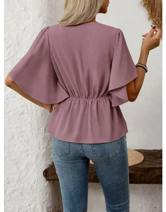 Kadın Kısa Kollu önden Düğmeli Ithal Krep Bluz