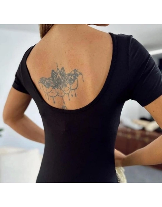 Kadın Kısa Kollu Sırt Dekolteli Yırtmaç Detaylı Viskon Elbise