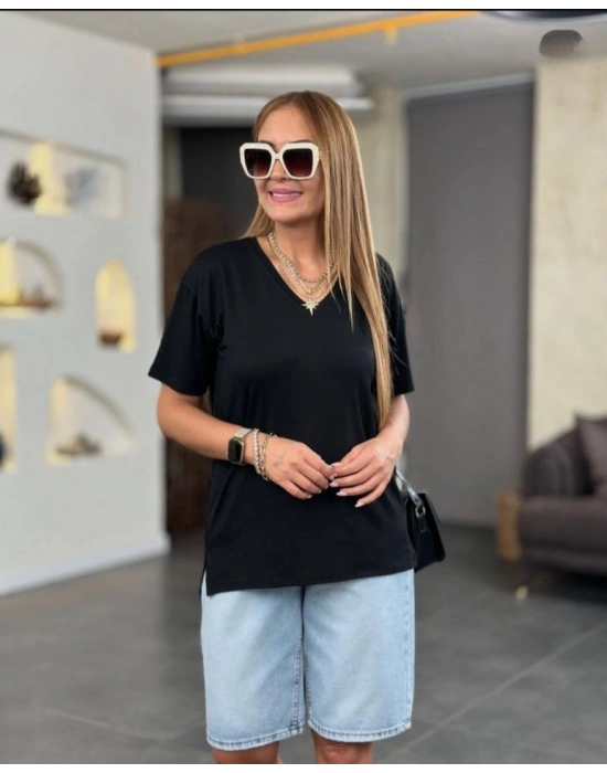 Kadın Kısa Kollu V Yaka Bluz