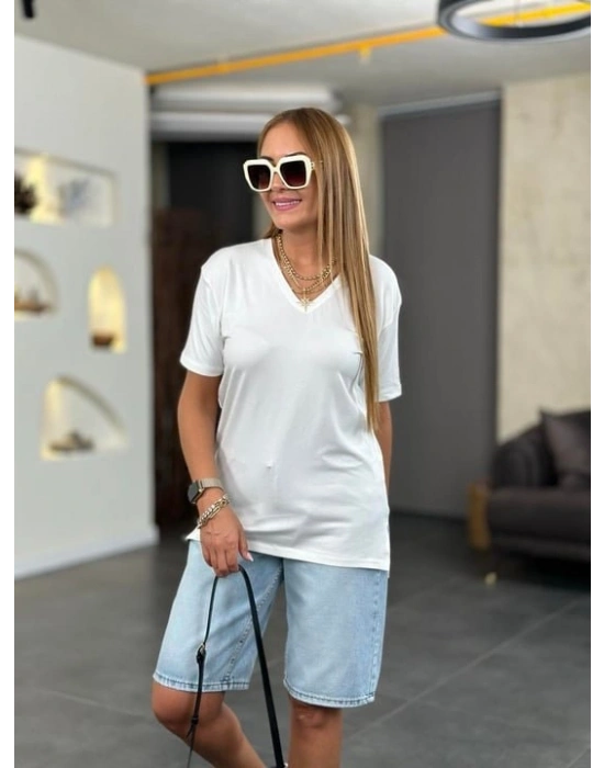 Kadın Kısa Kollu V Yaka Bluz