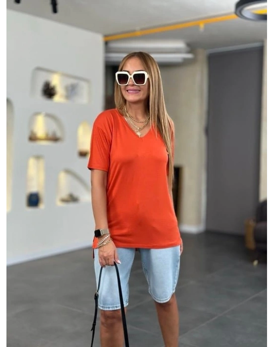 Kadın Kısa Kollu V Yaka Bluz