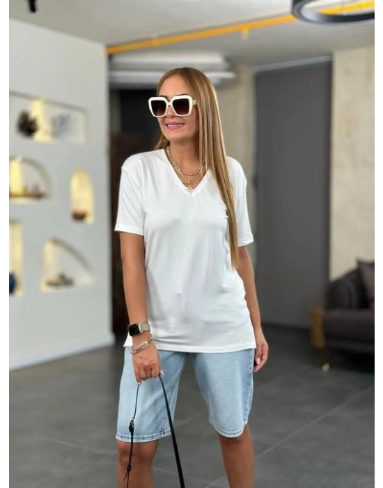 Kadın Kısa Kollu V Yaka Bluz