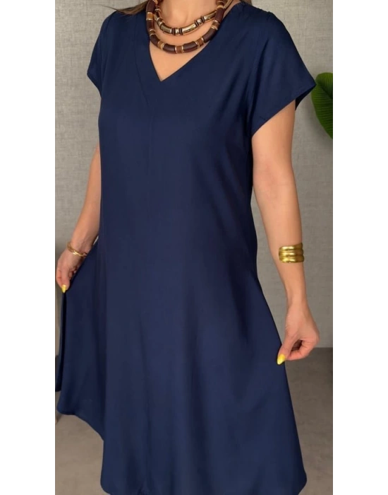 Kadın Kısa Kollu V Yaka Salaş Maxi Boy Elbise
