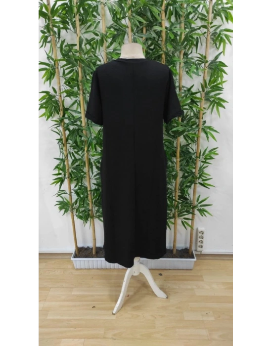 Kadın Kısa Kollu V Yakalı Cep Detaylı Uzun Viskon Iki Iplik Elbise