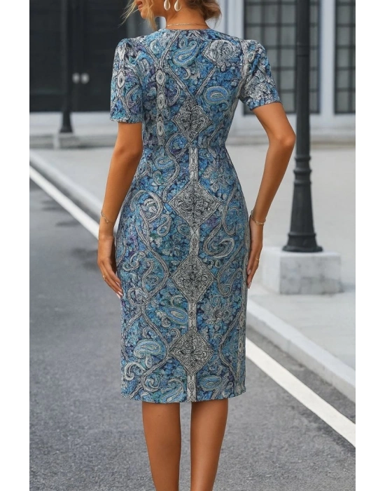 Kadın Kısa Kollu V Yakalı çiçek Desenli Midi Atlas Elbise