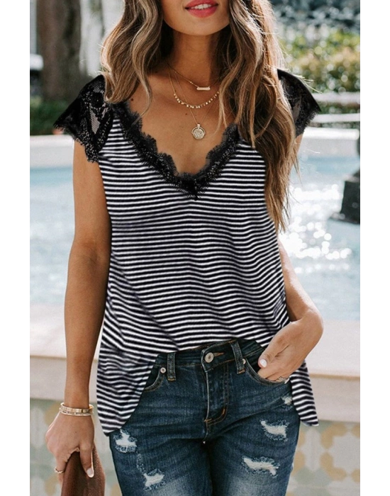 Kadın Kısa Kollu V Yakalı Dantelli Süprem Bluz