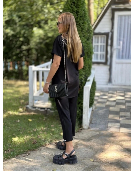 Kadın Kısa Kollu V Yakalı Iki Iplik Bluz Ve Pantolon Ikili Takım