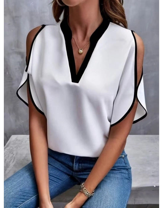 Kadın Kısa Kollu V Yakalı Ithal Krep Bluz
