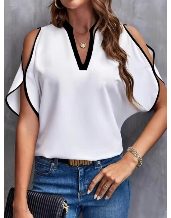 Kadın Kısa Kollu V Yakalı Ithal Krep Bluz