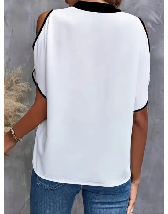 Kadın Kısa Kollu V Yakalı Ithal Krep Bluz