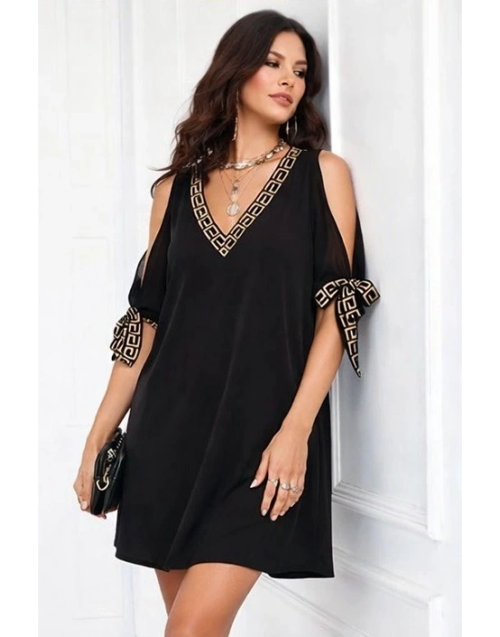 Kadın Kısa Kollu V Yakalı Kısa Sandy Elbise