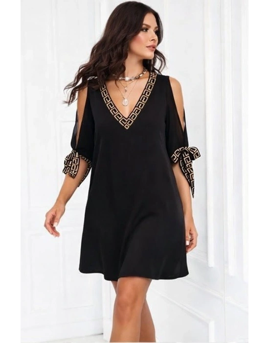 Kadın Kısa Kollu V Yakalı Kısa Sandy Elbise