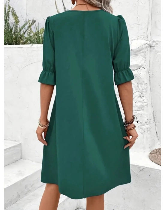 Kadın Kısa Kollu V Yakalı Salaş Janjan Krep Elbise