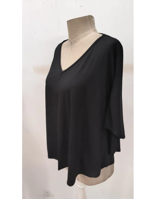 Kadın Kısa Kollu V Yakalı Salaş Viskon Bluz