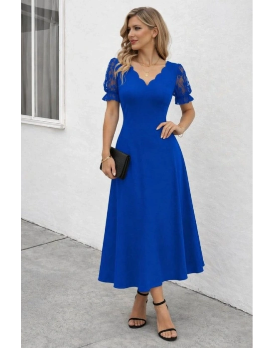 Kadın Kısa Kollu V Yakalı Uzun Janjan Elbise