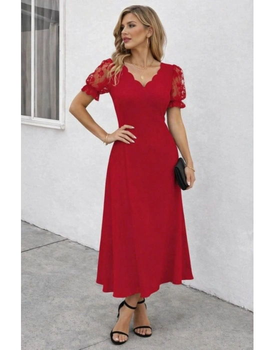 Kadın Kısa Kollu V Yakalı Uzun Janjan Elbise