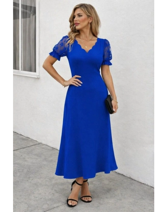 Kadın Kısa Kollu V Yakalı Uzun Janjan Elbise