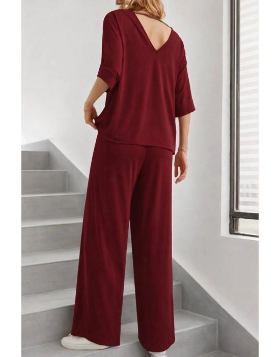 Kadın Kısa Kollu V Yakalı Viskon Bluz Ve Pantolon Ikili Takım