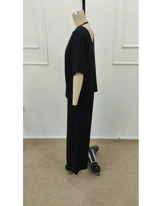 Kadın Kısa Kollu V Yakalı Viskon Bluz Ve Pantolon Ikili Takım