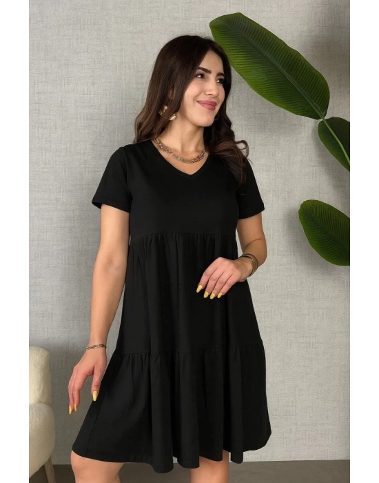 Kadın Kısa Kollu V Yakalı Viskon Elbise