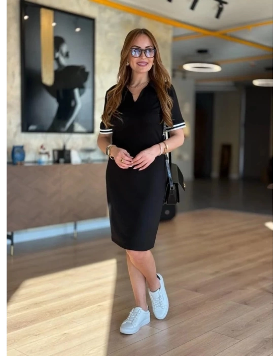 Kadın Kısa Kollu V Yakalı Viskon Iki Iplik Elbise