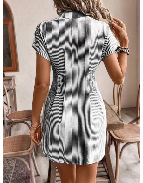 Kadın Kısa Kollu Yakalı önden Düğmeli Kısa Trikoton Elbise