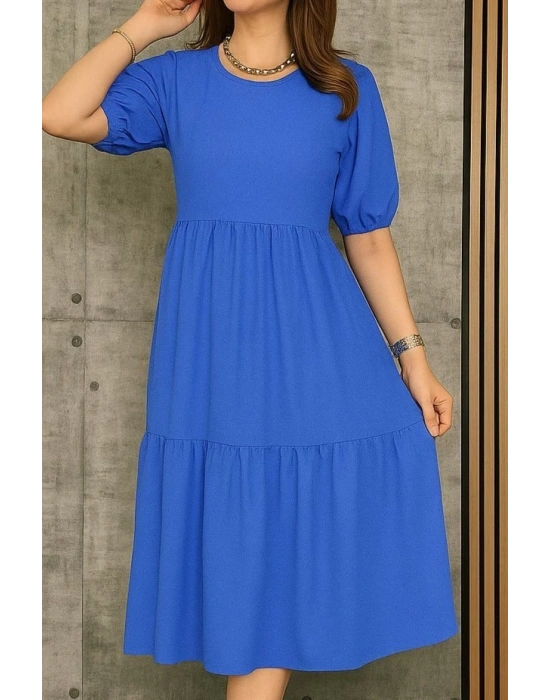 Kadın Kısa Kollu Yakası Açık Katlı Bürümcük Balon Elbise