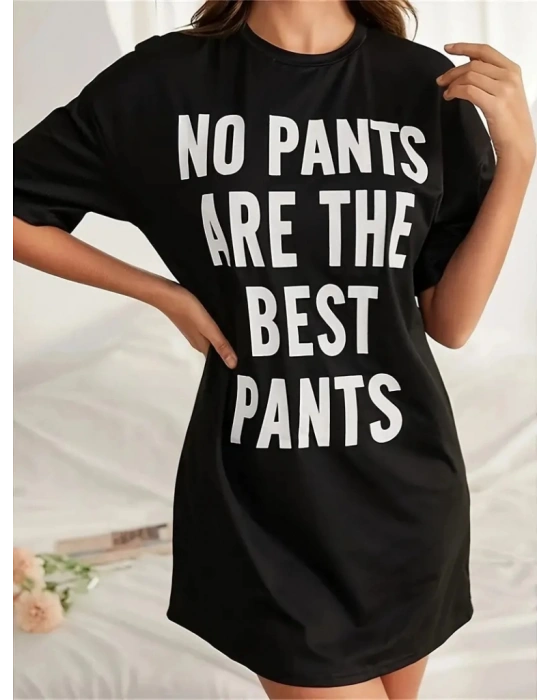 Kadın Kısa Kollu Yazı Baskılı Basic Mini Elbise