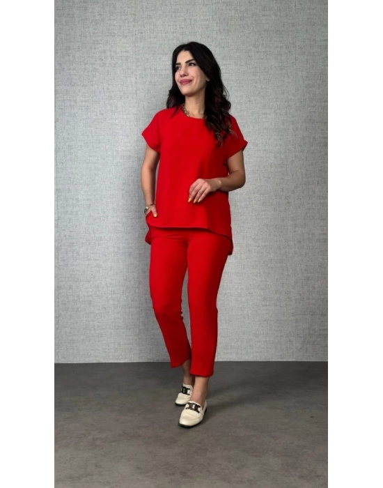 Kadın Kısa Kollu Yuvarlak Yaka Aerobin Bluz Ve Pantolon Ikili Takım