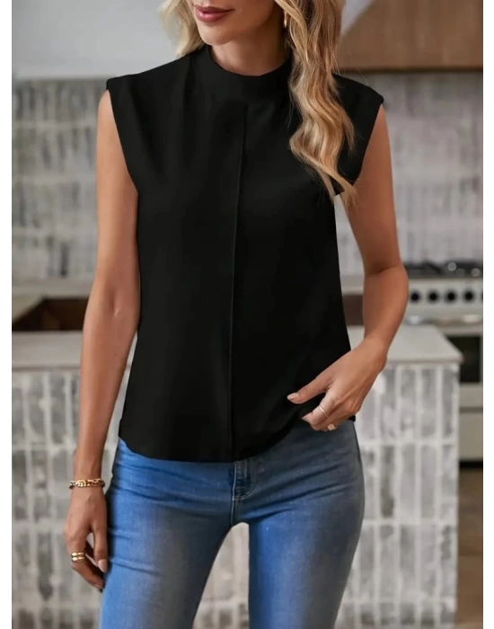 Kadın Kısa Reglan Kollu Yarı Balıkçı Yaka Ithal Krep Bluz