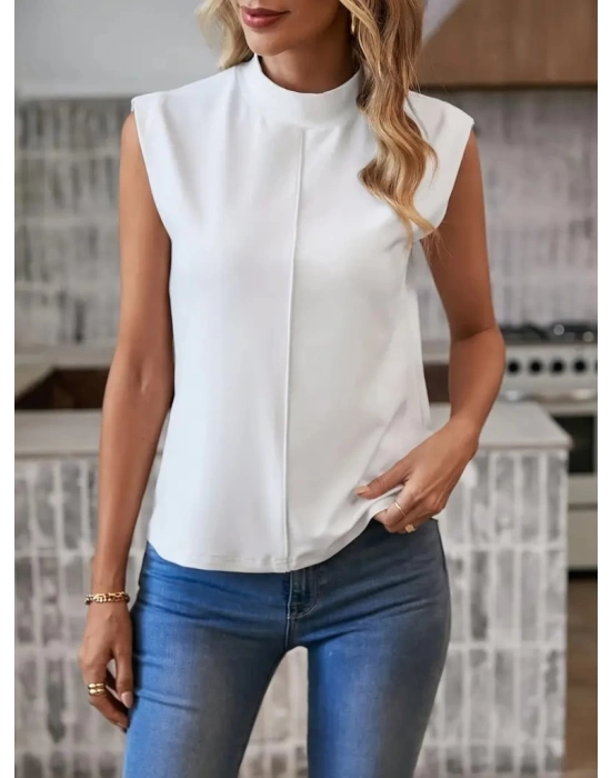 Kadın Kısa Reglan Kollu Yarı Balıkçı Yaka Ithal Krep Bluz