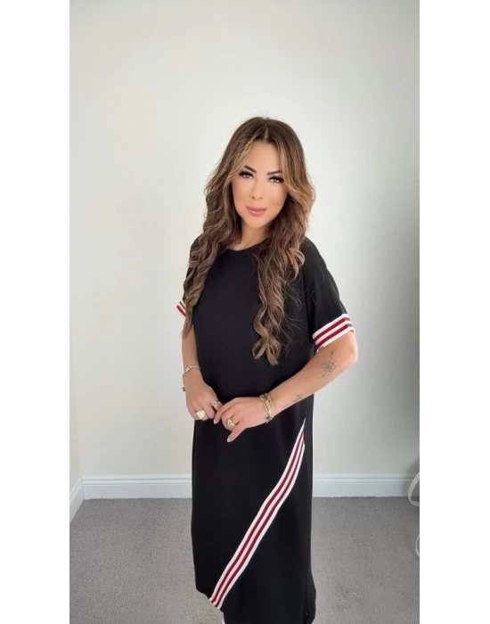 Kadın Kol Ve Etek şerit Detaylı Midi Boy Elbise