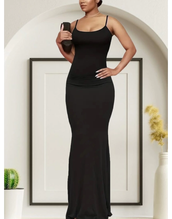 Kadın Kolsuz Askılı Bodycon Uzun Viskon Elbise