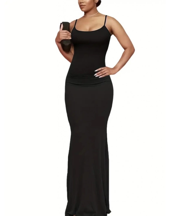 Kadın Kolsuz Askılı Bodycon Uzun Viskon Elbise