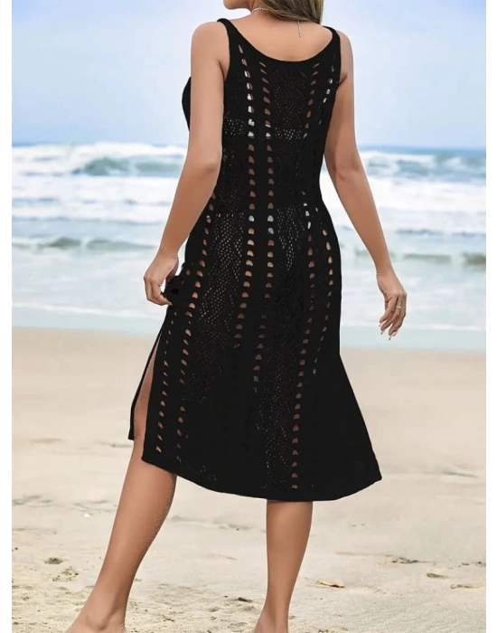 Kadın Kolsuz Askılı Yan Yırtmaç Detay Triko Midi Boy Elbise