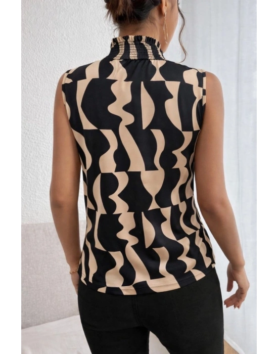Kadın Kolsuz Balıkçı Yaka Desenli Süprem Bluz