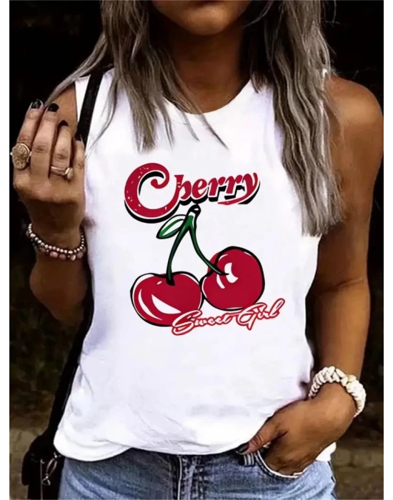 Kadın Kolsuz Bisiklet Yaka Desenli Viskon Bluz