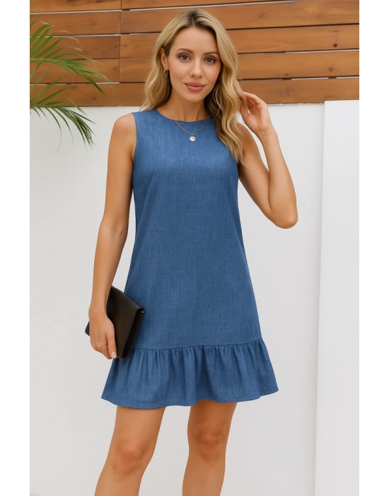 Kadın Kolsuz Bisiklet Yaka Fırfırlı Sofya Elbise