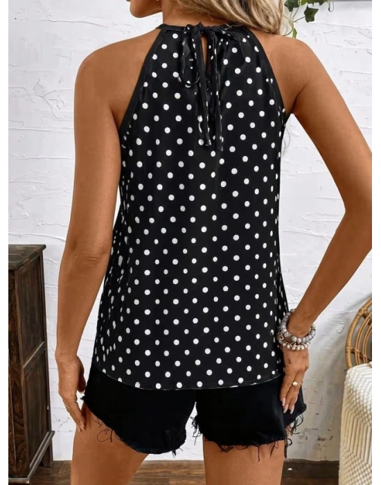 Kadın Kolsuz Boyundan Hakla Detaylı Leopar Süprem Bluz