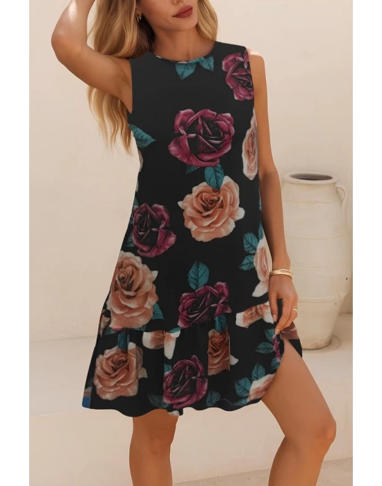 Kadın Kolsuz Sırttan Bağlamalı Fırfırlı Leopar Desenli Süprem Elbise