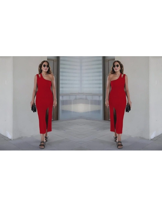 Kadın Kolsuz Tek Omuz Damla Detay JanJan Krep Elbise