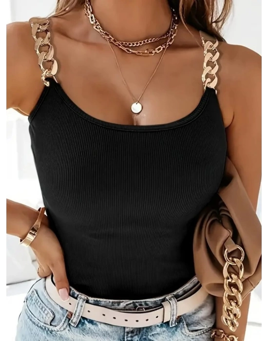 Kadın Kolsuz Zincir Askılı Kaşkorse Bodycon Bluz
