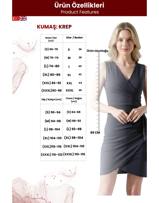 Kadın Krep Kumaş Kalın Askılı Volan Detay Mini Elbise