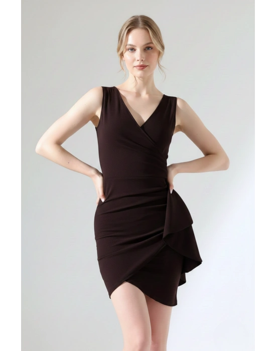 Kadın Krep Kumaş Kalın Askılı Volan Detay Mini Elbise