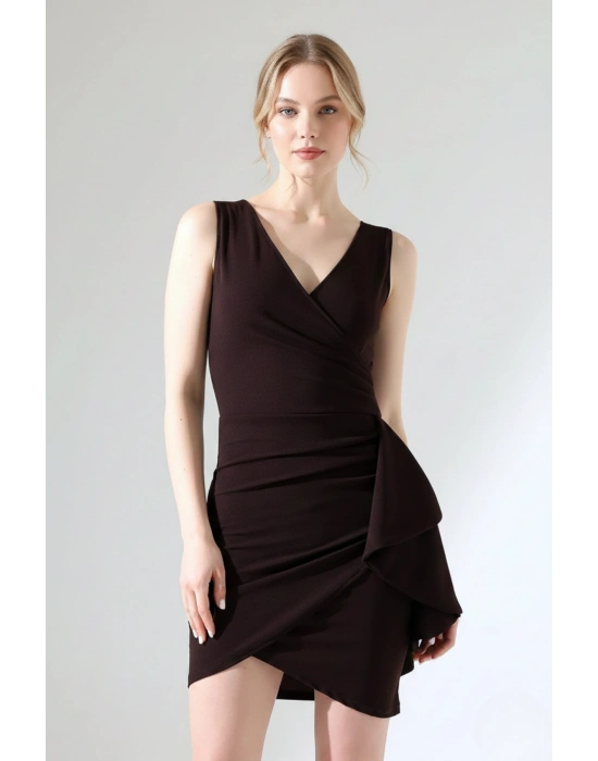 Kadın Krep Kumaş Kalın Askılı Volan Detay Mini Elbise