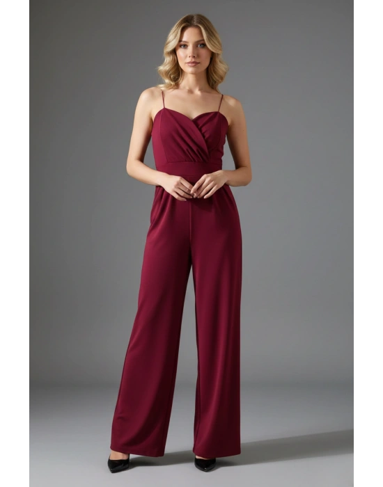 Kadın Kruvaze Yaka İthal Krep Kumaş Tulum