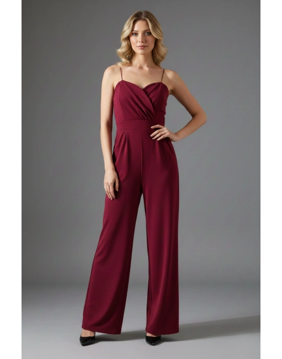 Kadın Kruvaze Yaka İthal Krep Kumaş Tulum