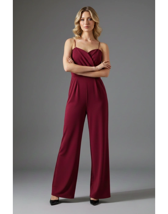 Kadın Kruvaze Yaka İthal Krep Kumaş Tulum